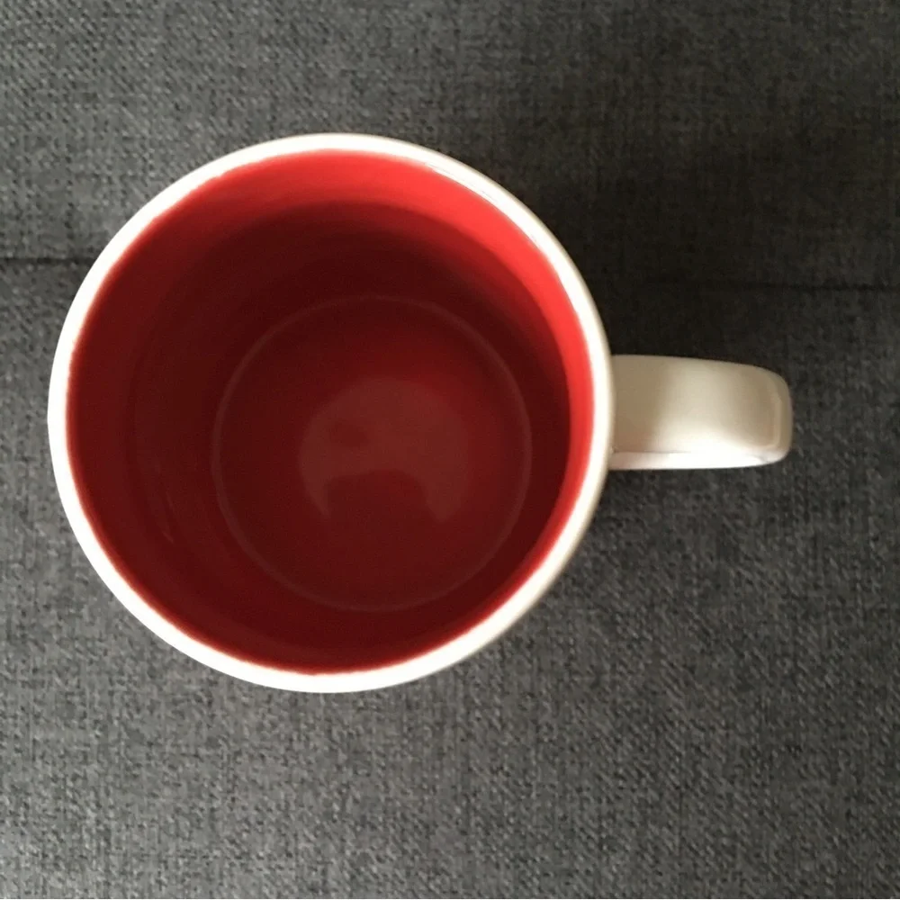 Holiday “jolly” Coffee Mug, Red, Cream, 15 oz